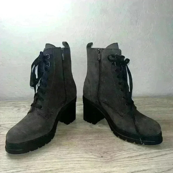 La Canadienne Prunella Rubber Heeled Combat Boots Suede Womens 7.5M $550 - Picture 6 of 9